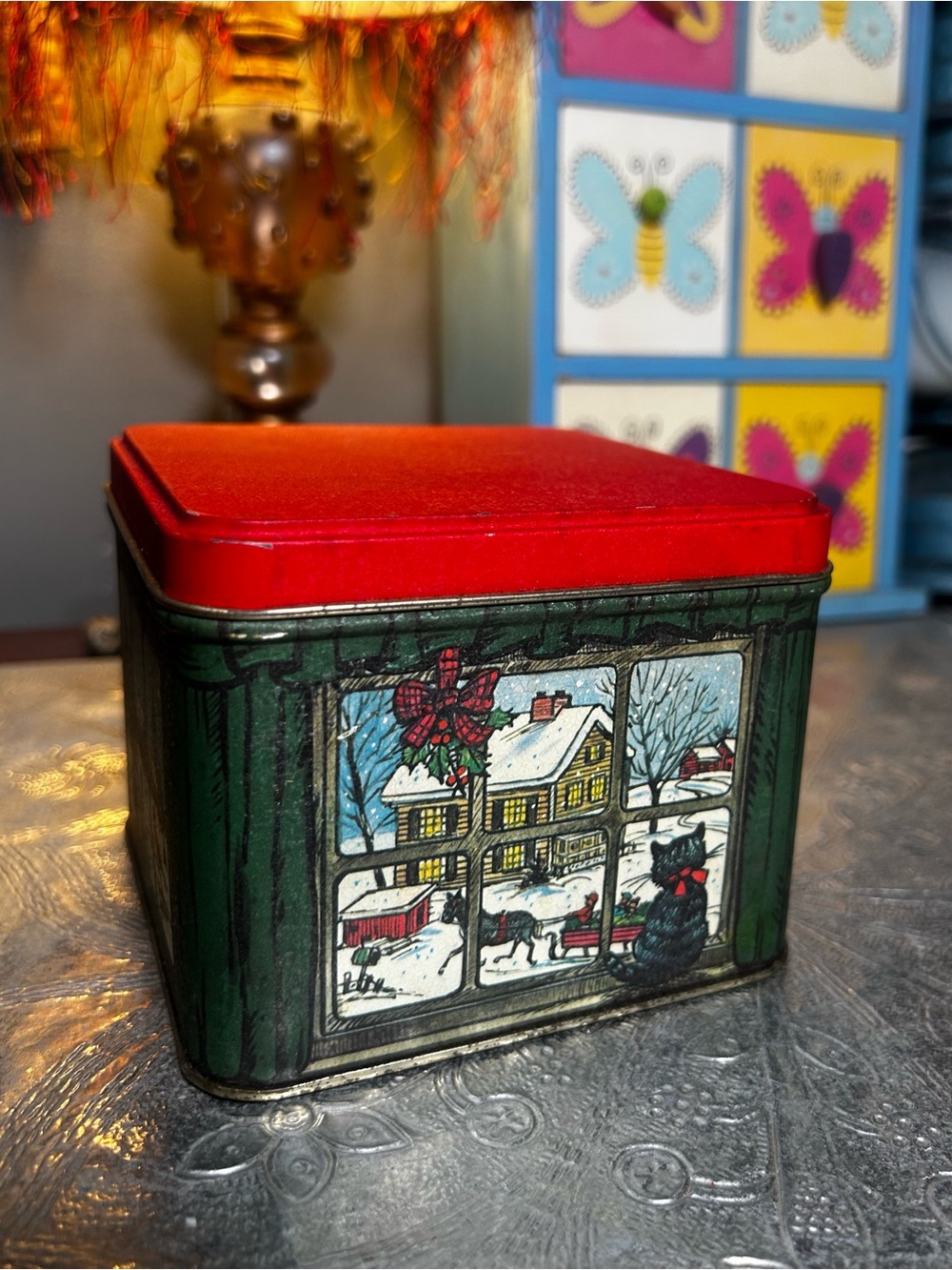 Vintage 90’s Christmas Tin by Potpourri Press "The Little Red Schoolhouse”